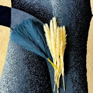 Blue and white feathers and plumes.